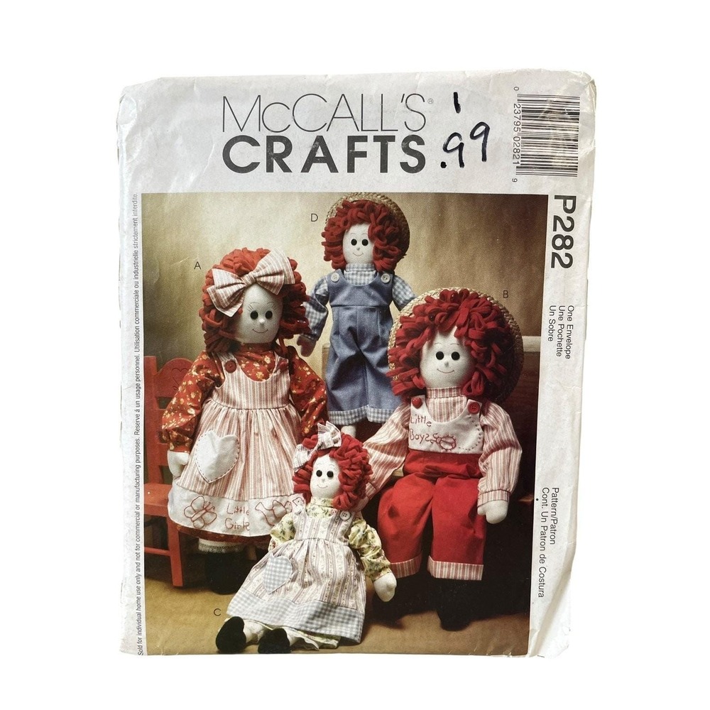 McCall's Crafts P282 Raggedy Ann & Andy Dolls Clothes 16" Doll‎ Pattern